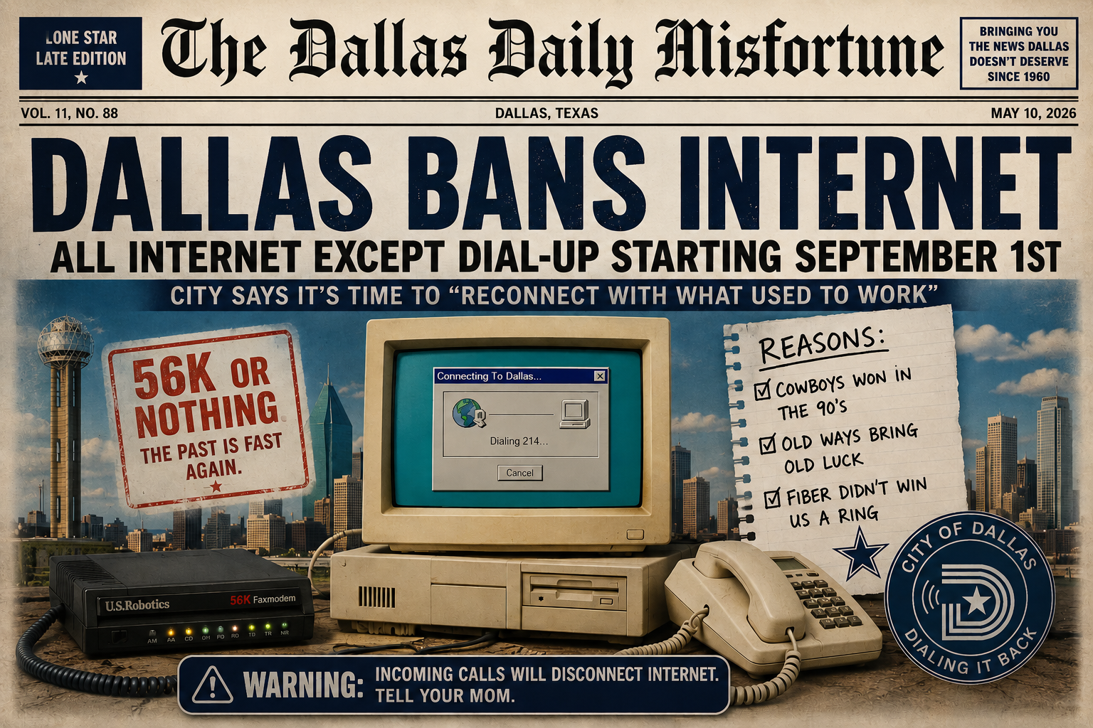 Dallas Announces Return to Dial-Up Internet in Desperate Attempt to “Recapture Championship Energy”